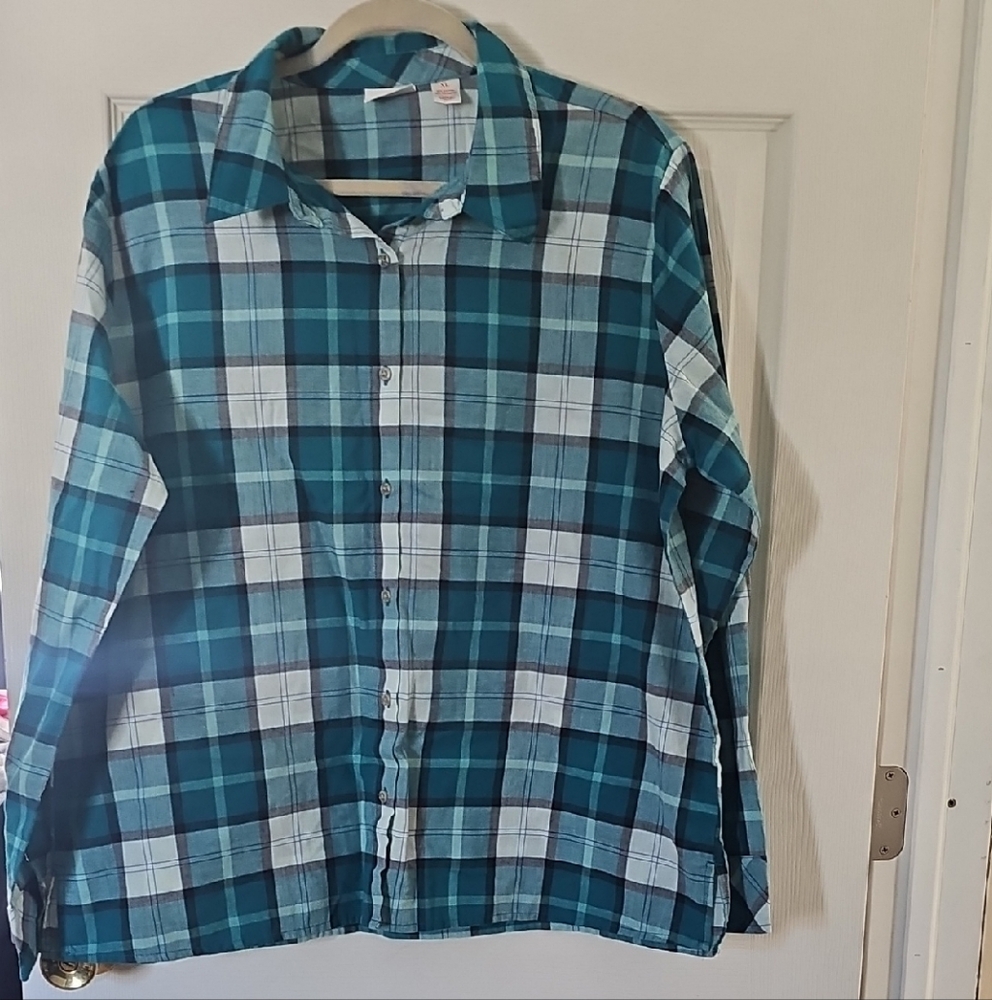 Womens Blue Plaid Long Sleeve